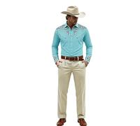 Camicia da uomo a maniche lunghe stile cowboy western camicetta da uomo stampa floreale etnica top chiusura con bottoni per festival casual danza ranch rodeo country vacanze uscita, 03-Azzurro cielo