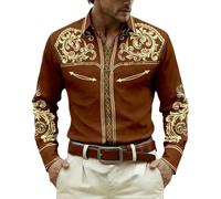 Camicia da uomo a maniche lunghe stile cowboy western camicetta da uomo stampata barocco arabesco alto medievale collo risvolto bottoni per festival casual ranch rodeo country vacanze uscita, 01
