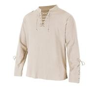 Camicia da uomo a maniche lunghe, stile medievale vichingo, camicia girocollo Mao in lino con lacci, costume medievale retrò, camicetta di grandi dimensioni, costume pirata per carnevale, eventi a
