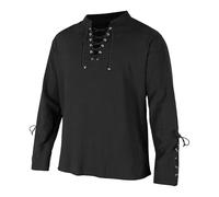 Camicia da uomo a maniche lunghe, stile medievale vichingo, camicia girocollo Mao in lino con lacci, costume medievale retrò, camicetta di grandi dimensioni, costume pirata per carnevale, eventi a