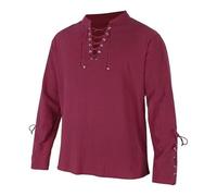 Camicia da uomo a maniche lunghe, stile medievale vichingo, camicia girocollo Mao in lino con lacci, costume medievale retrò, camicetta di grandi dimensioni, costume pirata per carnevale, eventi a