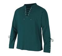 Camicia da uomo a maniche lunghe, stile medievale vichingo, camicia girocollo Mao in lino con lacci, costume medievale retrò, camicetta di grandi dimensioni, costume pirata per carnevale, eventi a