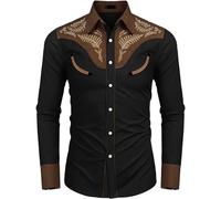 Camicia da uomo a maniche lunghe, stile occidentale, con stampa da cowboy, camicia tradizionale, con bottoni, vintage, camicia, costume da Carnevale, maglietta slim fit, da uomo, per il tempo libero,