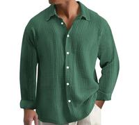 Camicia da uomo a maniche lunghe, taglie grandi, in mussola bottone, leggera, estiva, casual, casual, per il tempo libero, comoda, traspirante, per le vacanze, verde, 5XL