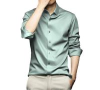 Camicia da uomo a maniche lunghe tinta unita slim fit casual formale business camicie di seta, G, 4XL