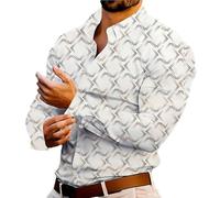 Camicia da uomo a maniche lunghe trasparente, elegante design geometrico in rete, vestibilità aderente, con bottoni, per club, feste e serate - Camicia da uomo leggera e traspirante, bianco, M
