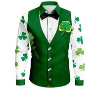 Camicia da uomo a maniche lunghe verde per San Patrizio Camicia da uomo di grandi dimensioni stampata falsa cravatta e effetto smoking nero e bianco, tessuto leggero e arioso per festa di San Patrizio