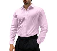 Camicia da uomo a maniche lunghe, vestibilità normale, non necessita di stiratura, con bottoni, per il tempo libero, in tinta unita, da uomo, Colore: rosa., L