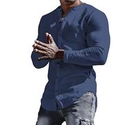 Camicia da uomo a maniche lunghe vestibilità regolare da uomo autunno e inverno cotone monopetto manica lunga tinta unita senza colletto camicia all'aperto camicetta da ufficio abbigliamento da lavoro