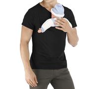 Camicia da uomo a marsupio a maniche corte, con scollo a V delicato sulla pelle, abbigliamento casual, super morbida e comoda da indossare, da pelle a pelle, Nero , XXL