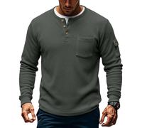 Camicia da uomo a nido d'ape, a due pezzi, a maniche lunghe, con bottoni a un quarto, casual, per autunno e inverno, stile da indossare tutti i giorni, grigio, M