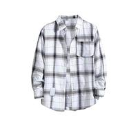 Camicia da uomo a quadri a maniche lunghe, oversize, con bottoni, con tasca, alla moda, casual, leggera, vestibilità regolare, camicia da lavoro classica a quadretti, bianco, L