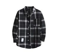 Camicia da uomo a quadri a maniche lunghe, oversize, con bottoni, con tasca, alla moda, casual, leggera, vestibilità regolare, camicia da lavoro classica a quadretti, Nero , XL
