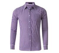 Camicia da uomo a quadri, a maniche lunghe, per il tempo libero, casual, basic a quadri, slim fit, plaid, per uomo, a maniche lunghe, stile classico a quadri, Lilla, L