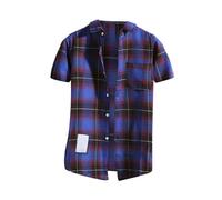 Camicia da uomo a quadri, vestibilità regolare, classica camicia da boscaiolo, a maniche corte, con colletto a fascia, con bottoni, comoda, fresca e leggera, per escursionismo, pesca, attività