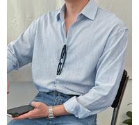 Camicia da uomo a righe con bottoni davanti, camicia a maniche lunghe autunnale, abbigliamento da ufficio L,M,S,XLA strisceTessuto intrecciato