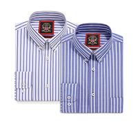 Camicia da uomo a righe Oxford,Colletto abbottonato,Ufficio da lavoro o camicia casual. La camicia a righe Elizabeth Di Janeo British Apparel. (Denim Blue, Pack of 2 Shirts, 2XL)
