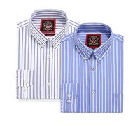 Camicia da Uomo a Righe Oxford,Colletto Abbottonato,Ufficio da Lavoro o Camicia Casual. La Camicia a Righe Elizabeth di Janeo British Apparel. (Ocean Blue, Pack of 2 Shirts, 2XL)