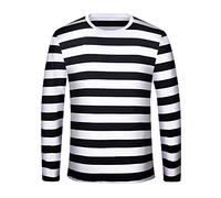 Camicia da Uomo a Righe Rosse e Bianche Waldo Costume da rapinatore di Halloween Pugsley Addams Nero Bianco a Righe t-Shirt Top, Lungo (Nero+Bianco), M