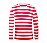Camicia da uomo a righe rosse e bianche Waldo Costume da rapinatore di Halloween Pugsley Addams nero bianco a righe t-shirt top, Lungo (rosso+bianco), XX-Large