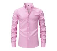 Camicia da uomo a righe, slim fit, senza stiratura, in tinta unita, per il tempo libero, per il tempo libero, Light Rosa-e, L