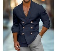 Camicia da uomo alla moda con scollo a V con design a doppio petto per giornate casual (2XL blu scuro)