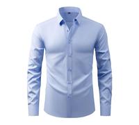 Camicia da uomo antimacchia a maniche lunghe in tessuto elasticizzato a 4 vie, camicia da lavoro con bottoni, Azzurro, XXL