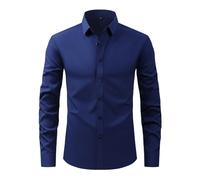Camicia da uomo antimacchia a maniche lunghe in tessuto elasticizzato a 4 vie, camicia da lavoro con bottoni, Blu scuro, XS