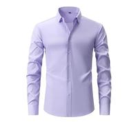Camicia da uomo antimacchia a maniche lunghe in tessuto elasticizzato a 4 vie, camicia da lavoro con bottoni, Viola chiaro, XS