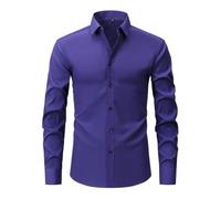 Camicia da uomo antimacchia a maniche lunghe in tessuto elasticizzato a 4 vie, camicia da lavoro con bottoni, Viola, M