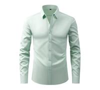 Camicia da uomo antimacchia a maniche lunghe in tessuto elasticizzato a 4 vie, camicia da lavoro con bottoni, Verde chiaro, XXL