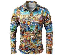 Camicia da uomo Baggy, comoda, a maniche lunghe, per il tempo libero, con bottoni, leggera, da uomo, per feste, discoteca, carnevale e carnevale, 03-blu cielo, S