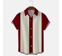 Camicia da Uomo Bowling Retro Vintage Button Down Cubano Rétro Manica Corta Top