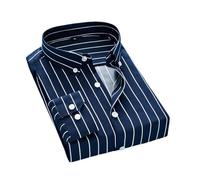 Camicia da uomo Camicia da lavoro con colletto Camicia casual a maniche lunghe Camicia da uomo classica a righe Camicie da uomo sociali Camicie da uomo per l'esterno, Blu navy, 3XL