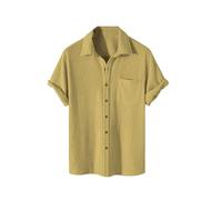 Camicia da uomo Camicie a maniche corte regolari abbigliamento da uomo Camicette moda spiaggia cotone sociale, Giallo, S
