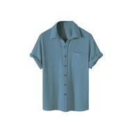 Camicia da uomo Camicie a maniche corte regolari abbigliamento da uomo Camicette moda spiaggia cotone sociale, Blu, M