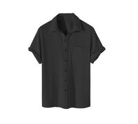 Camicia da uomo Camicie a maniche corte regolari abbigliamento da uomo Camicette moda spiaggia cotone sociale, nero, S