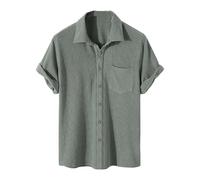 Camicia da uomo Camicie a maniche corte regolari abbigliamento da uomo Camicette moda spiaggia cotone sociale, Verde, XL