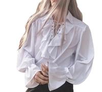 Camicia da Uomo Camicie Principe Poeta Camicetta Gotica con fronzoli da bucaniere Top-Bianco-S