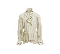Camicia da Uomo Camicie Principe Poeta Camicie da bucaniere con Volant e Lacci Camicetta Gotica Top-Beige-5XL
