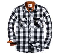 Camicia da uomo casual a quadri con bottoni in flanella spazzolata termica da lavoro imbottita calda in pile a quadri, bianco, 3XL
