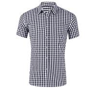 Camicia da uomo casual a scacchi con bottoni, in cotone, a maniche corte, a quadretti, vestibilità regolare per tasca, camicia formale casual da lavoro, camicie a quadri da uomo UK, Nero , XL