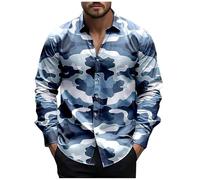 Camicia da uomo casual alla moda allentata e alla moda a maniche lunghe stampata in 3D tinta unita da uomo casual da lavoro sportivo, Marina Militare, M