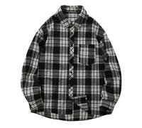 Camicia da uomo casual alla moda allentata e alla moda a quadri a maniche lunghe con bottoni, bianco, 5XL