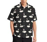 Camicia da uomo casual alla moda - Simpatica stampa di cigni cartoni animati estate camicia da uomo a maniche corte con bottoni e tasca, multicolore, M