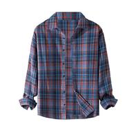 Camicia da uomo casual basic plaid monopetto camicia a maniche lunghe da uomo in lino nero, Nero , 3XL