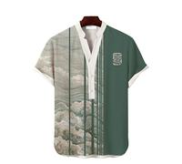 Camicia da uomo casual casual a maniche corte con bottoni collo a V arte giappon