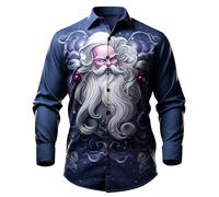 Camicia da uomo casual da lavoro a vestibilità regolare da uomo con motivo Babbo Natale pupazzo di neve a maniche lunghe camicia sportiva sportiva da lavoro top, Blu, 3XL
