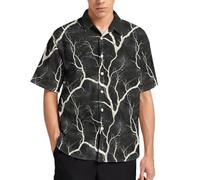 Camicia da uomo casual elegante - Camicia estiva da uomo a maniche corte con stampa artistica con radici di albero nero e tasca, multicolore, L