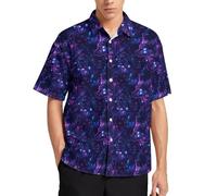 Camicia da uomo casual elegante - Cyber Neon Wolf Print Summer Mens Button Down Camicia a maniche corte con tasca, multicolore, L